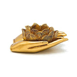Teelichthalter Lotus-Hände goldfarben aus Polyresin 11,5 cm
