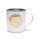 Weißes Mandala - Teetasse mit Sieb und Deckel