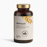 Eine Dose mit cremefarbenem Etikett und der Aufschrift Weihrauch Extraktaus dem Harz des Weihrauchbaumes Boswellia Serrata mit 85% Boswelliasäuren. 180 Kapseln 5 Monatsvorrat von Kurkraft