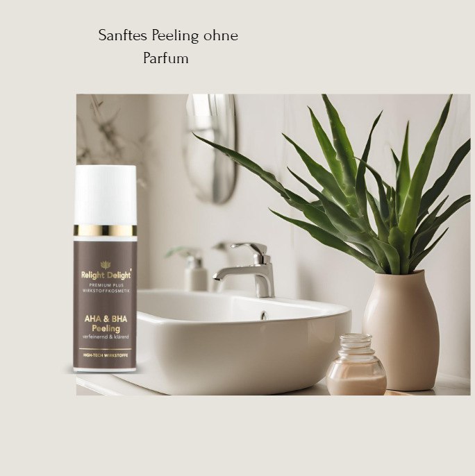 "AHA BHA Peeling Lifestyle Setting - Modernes Badezimmer mit Aloe Vera für natürliche, parfümfreie Hautpflege"
