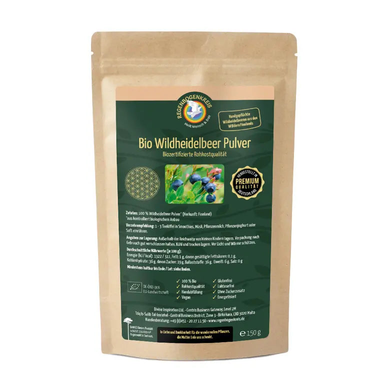 Wildheidelbeer Pulver, Bio, Wildsammlung, Rohkost, 150 g -Regenbogenkreis