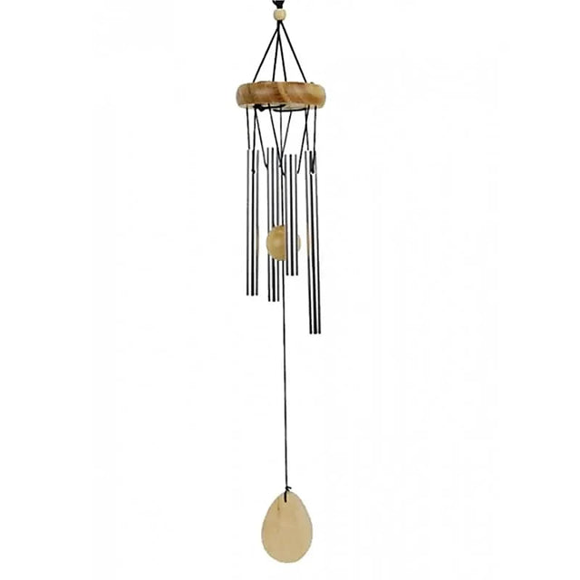 Windspiel mit 4 Metall-Klangstäben und Naturholz 14 cm