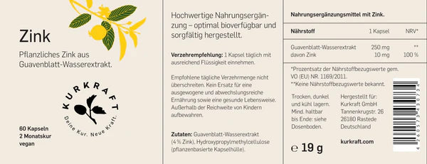 ZINK AUS GUAVE - KURKRAFT 60 Kapseln - 2 Monatskur - vegan