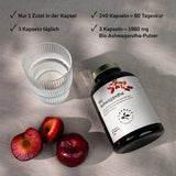 Übersicht zur Einnahmeempfehlung: 3 Ashwagandha-Kapseln täglich für 80 Tage Vorrat