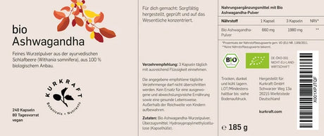 Nahaufnahme der veganen Bio Ashwagandha Kapseln gefüllt mit 660 mg reinem Bio-Wurzelpulver