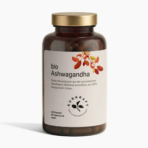 Bio Ashwagandha Kapseln von Kurkraft – 240 Kapseln hochdosiertes Wurzelpulver aus indischer Wildsammlung