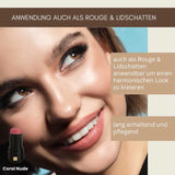 3‑in‑1 Anwendung des Bio Lippenstifts – als Lippenstift, Rouge und cremiger Lidschatten