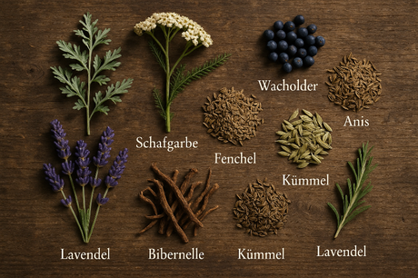 Kräuter-Arrangement "Natürliche Anordnung von 8 Bio-Heilkräutern für Bitter Life Kräuter-Extrakt von Tiroler Kräuterhof