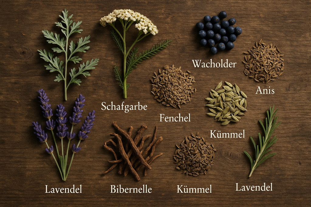Kräuter-Arrangement "Natürliche Anordnung von 8 Bio-Heilkräutern für Bitter Life Kräuter-Extrakt von Tiroler Kräuterhof