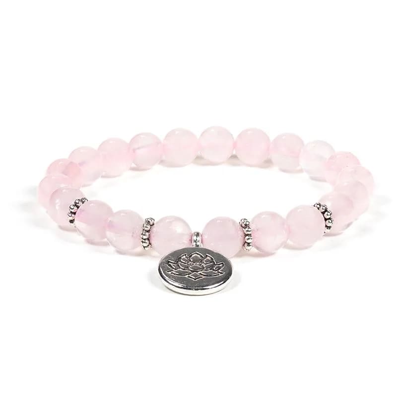 Mala/Armband Rosenquarz elastisch mit Lotus