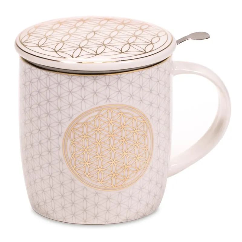 Blume des Lebens - Teetasse mit Sieb und Deckel