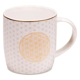 Porzellantasse Blume des Lebens mit Edelstahlsieb und optionalem Deckel – 400 ml spirituelle Teetasse