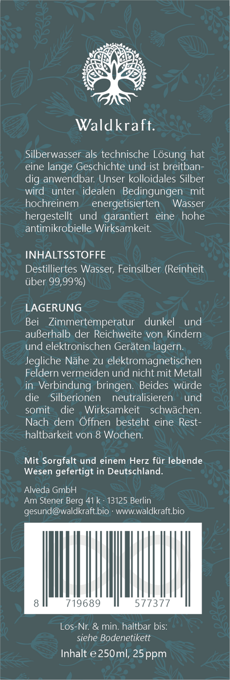 Kolloidales Silber 25 ppm - Antimikrobielle Lösung - Waldkraft