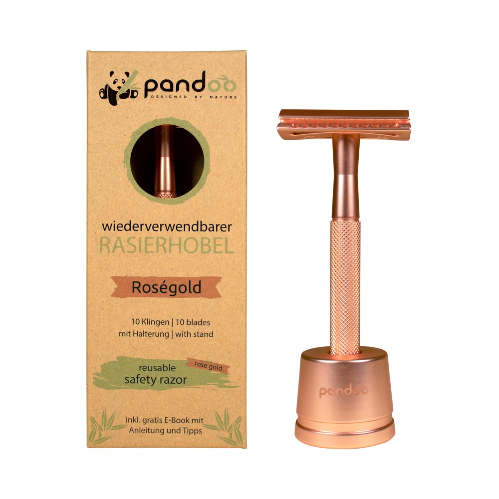 Rasierhobel aus Metall | inkl. 10 Klingen und E-Book | Schwarz, Silver oder Rosé Gold Pandoo