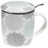 Graues Mandala - Teetasse mit Sieb und Deckel