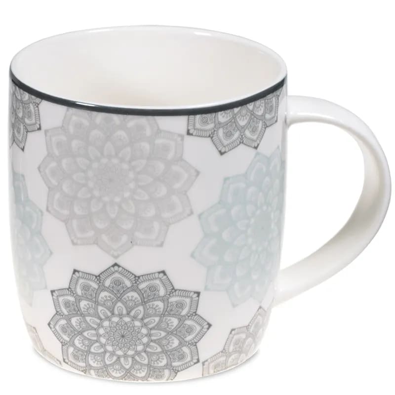 Graues Mandala - Teetasse mit Sieb und Deckel