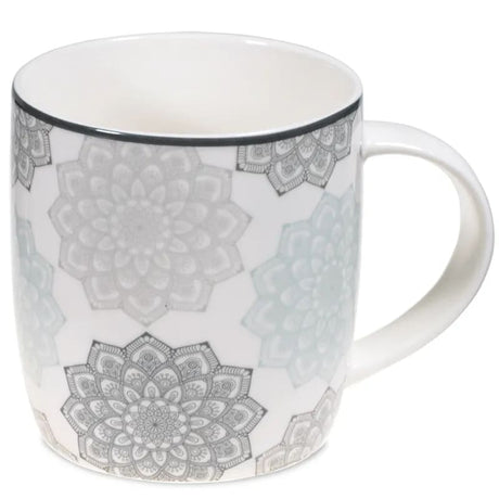 Graues Mandala - Teetasse mit Sieb und Deckel