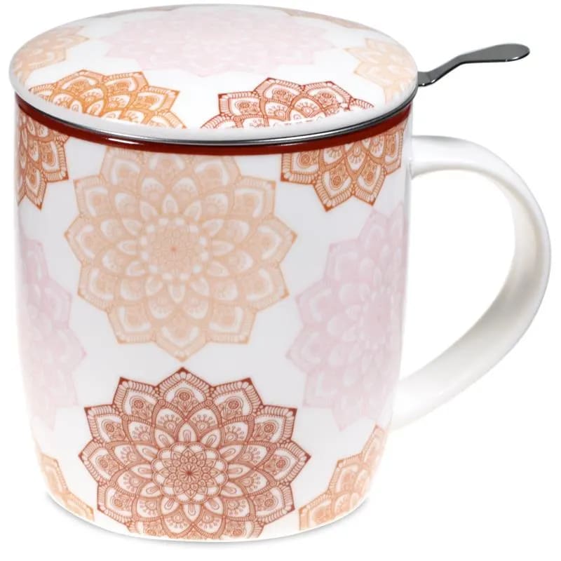 Rosanes Mandala - Teetasse mit Sieb und Deckel