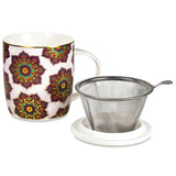 Rotes Mandala - Teetasse mit Sieb und Deckel