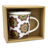 Rotes Mandala - Teetasse mit Sieb und Deckel