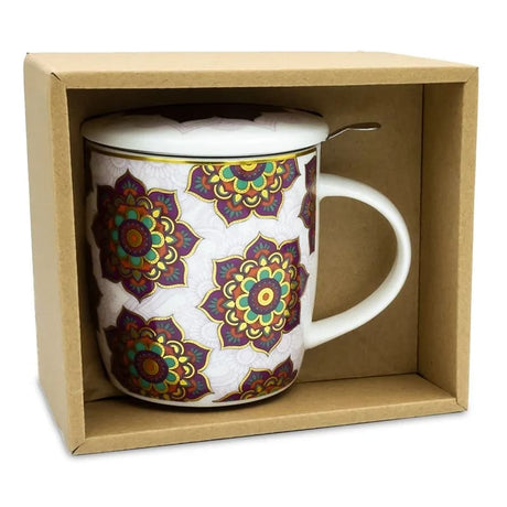 Rotes Mandala - Teetasse mit Sieb und Deckel