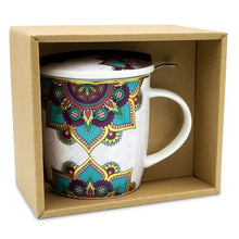 Lade das Bild in den Galerie-Viewer, Türkises Mandala - Teetasse mit Sieb und Deckel
