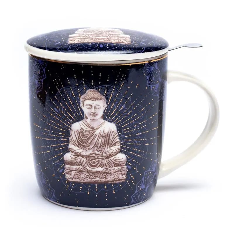 Blauer Buddha - Teetasse mit Sieb und Deckel