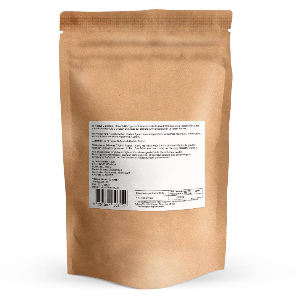 N-Acetyl-L-Cystein Pulver (NAC) 100g Vitalundfitmit100