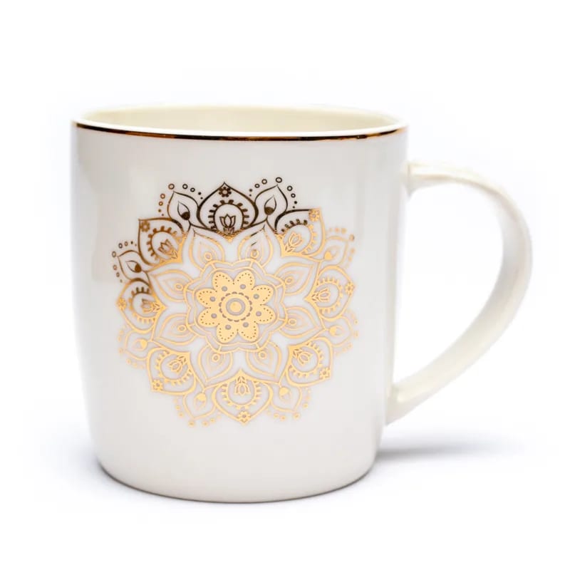 Weißes Mandala - Teetasse mit Sieb