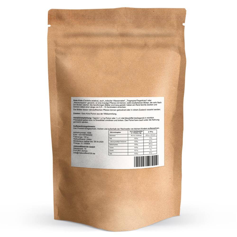 Gotu Kola Pulver Wildsammlung 100g Vitalundfitmit100